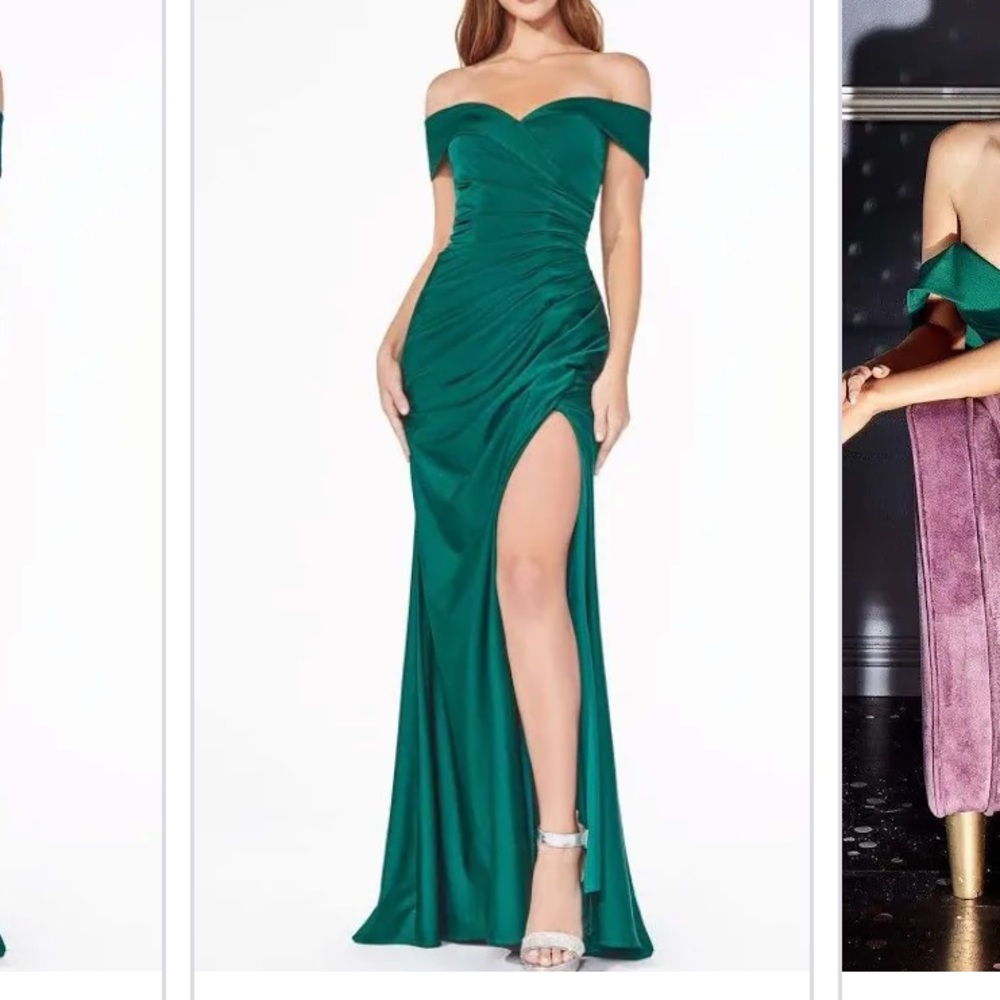Cinderella Divine KV1050 Off-Shoulder Emerald Jersey Evening Gown – Size 8 (NWT)